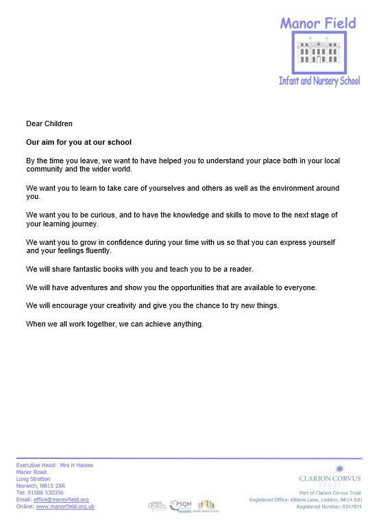 Vision statement letter to children - Dec 2024