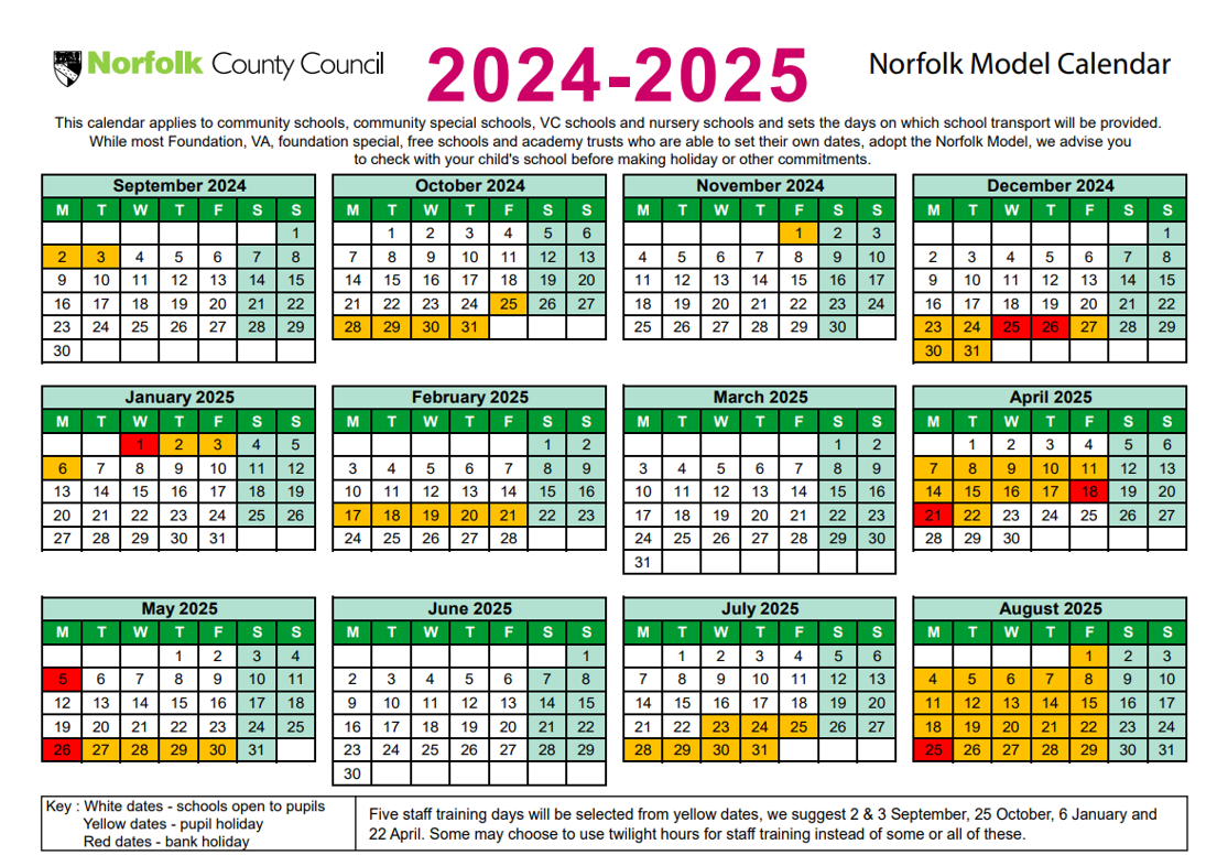 Norfolk School Term Dates 2024-2025